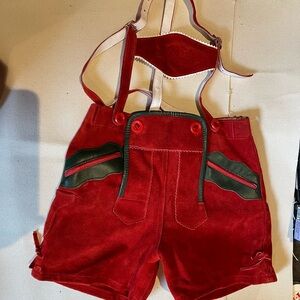 Lederhosen leather set kids sz 6/euro 116 red leather hose echt leder red suede